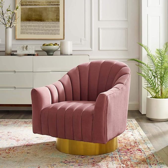 Modway Buoyant Vertical Channel Tufted Accent Lounge Performance Velvet Swivel Chair, Dusty Rose | Amazon (US)