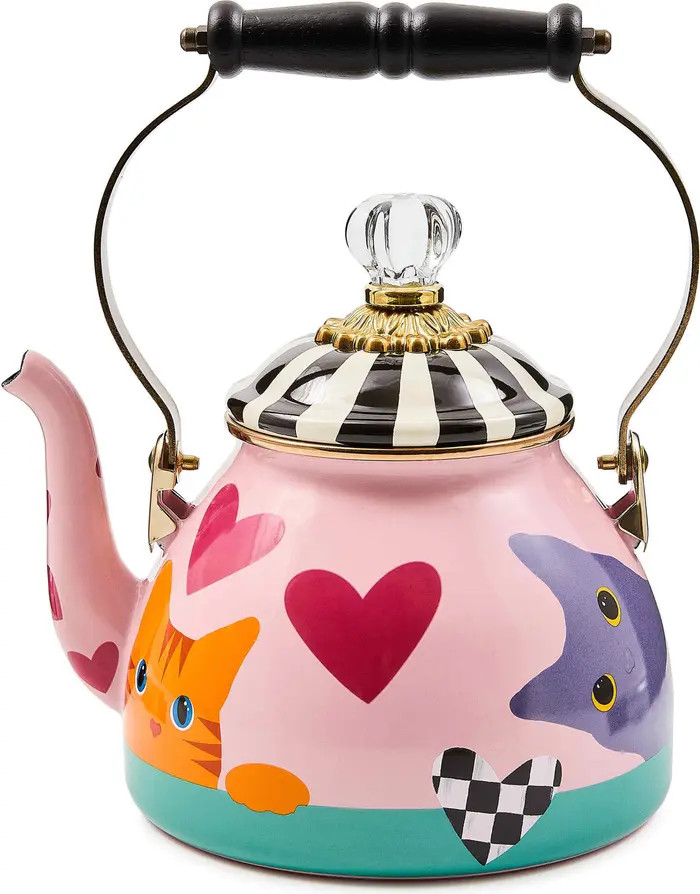 MACKENZIE CHILDS Cat Love Enameled Steel 2-Quart Tea Kettle | Nordstrom | Nordstrom