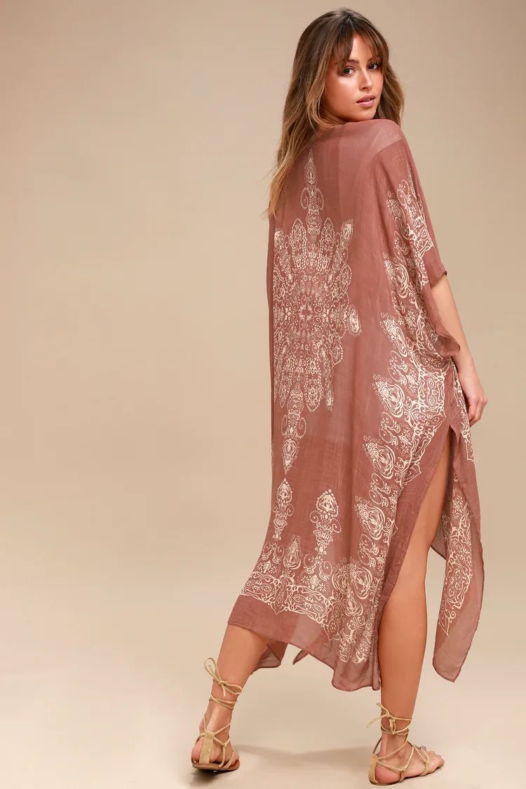 Exotic Sol Tan and Terra Cotta Print Kimono | Lulus (US)