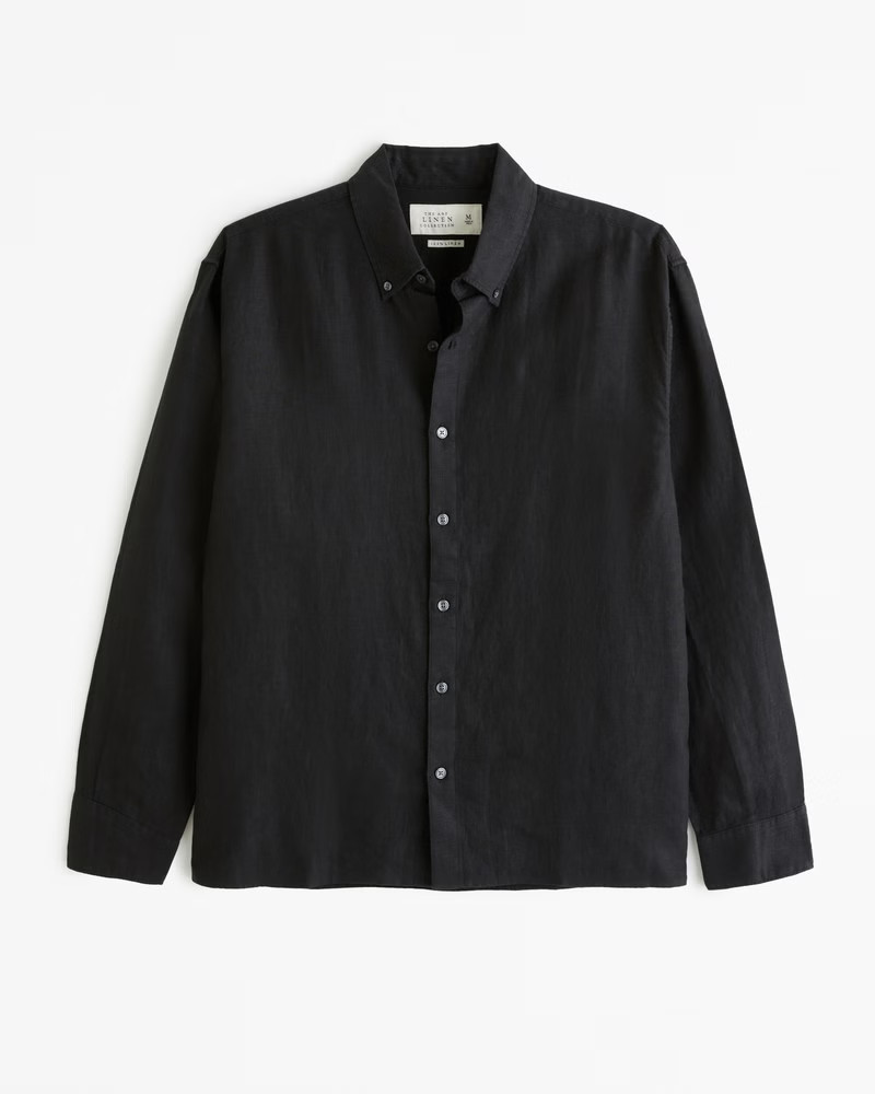 Abercrombie & Fitch Men's Linen Button-Up Shirt in Black - Size XL TALL | Abercrombie & Fitch (US)