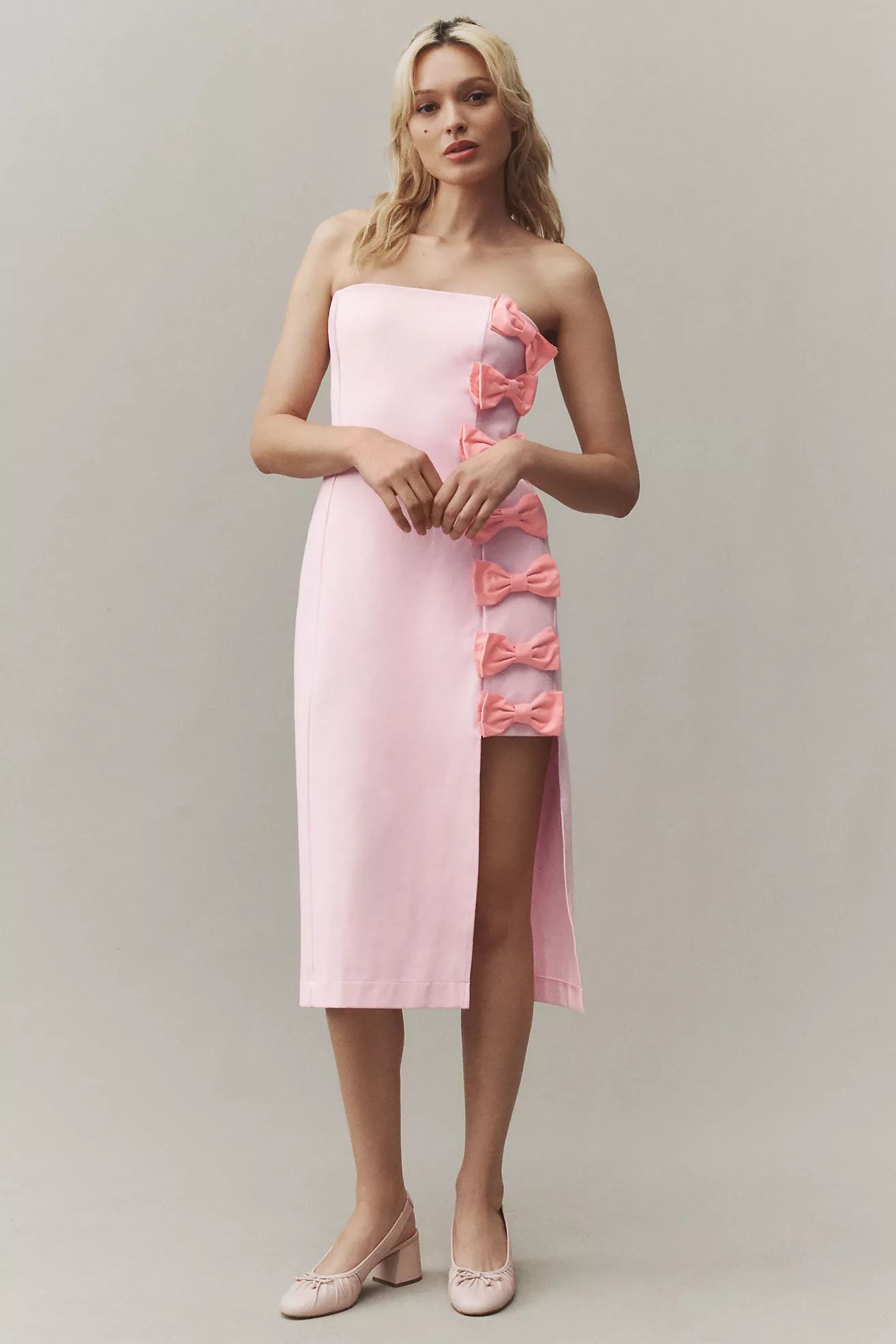 BHLDN Lia Strapless Bow Midi Dress | Anthropologie (US)