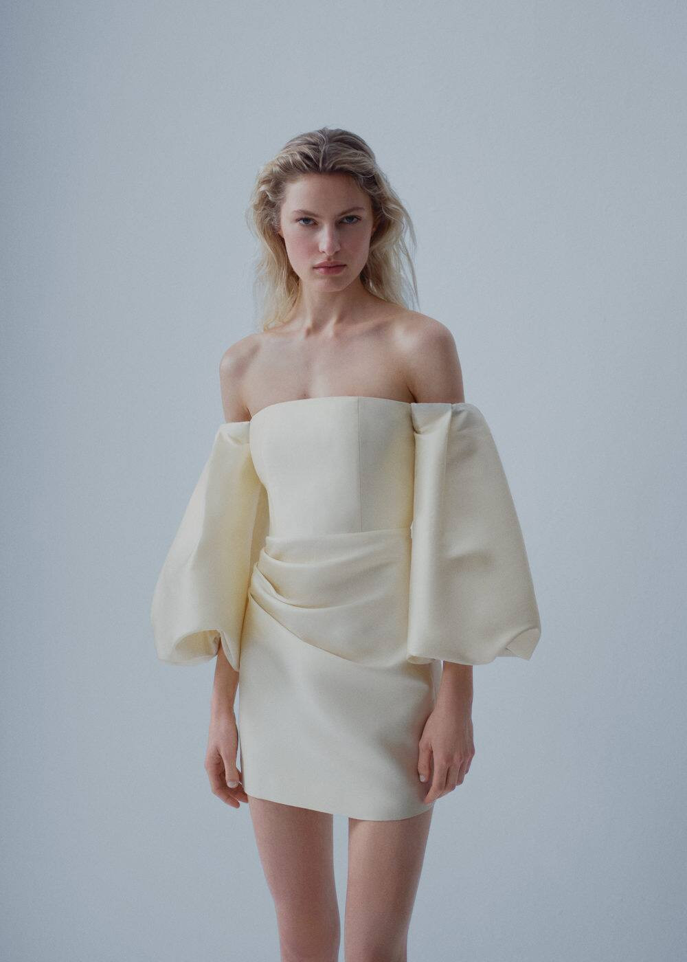 Satin dress with volume sleeves -  Women | Mango USA | MANGO (US)