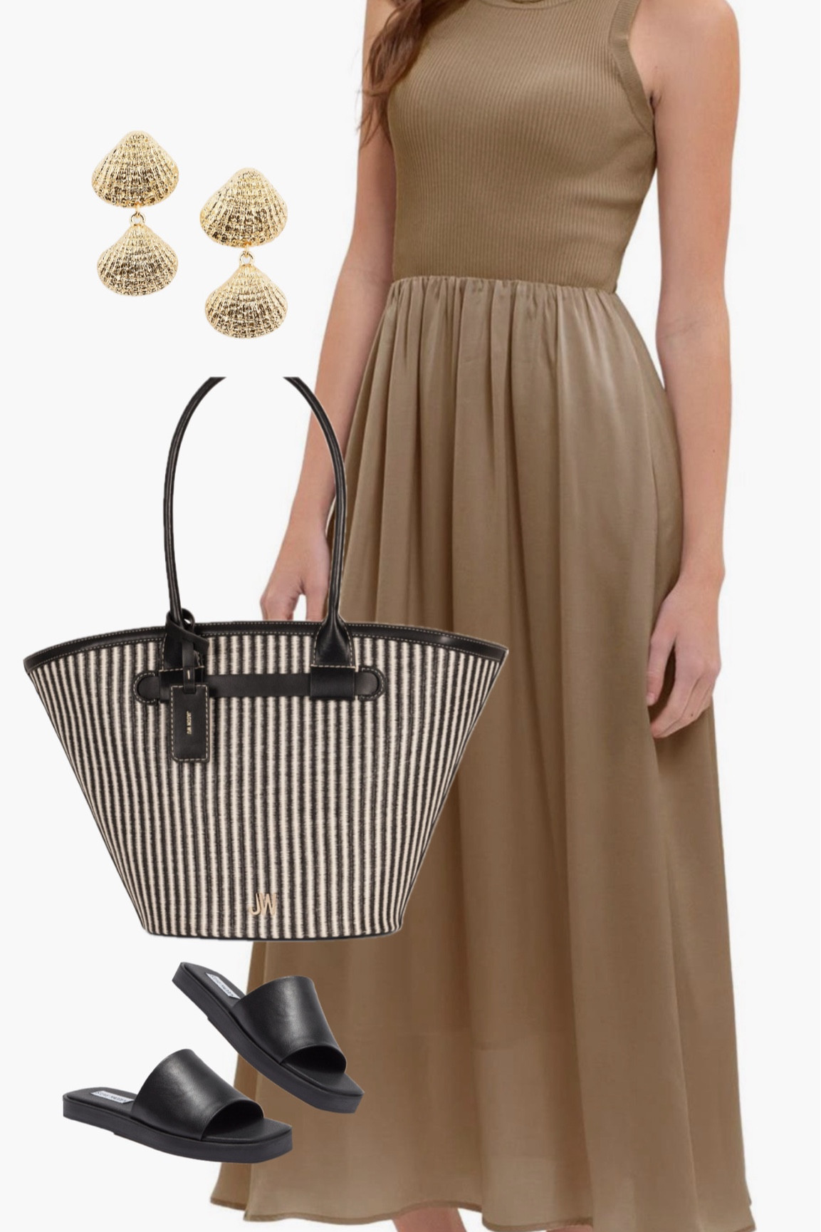 Love the two textures on this super versatile dress for any season! The shell earrings add a fun summer touch to the outfit! 

#LTKSummerSales
