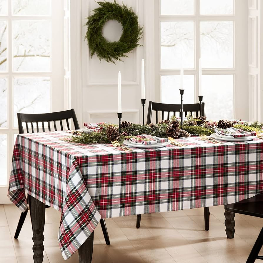 Elrene Home Fashions Christmas Classic Holiday Plaid Cotton Tablecloth, Holiday Table Decor, 60" ... | Amazon (US)