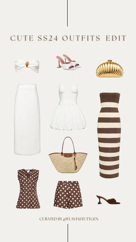 Cute Spring Summer Outfit Inspiration, White Cotton Skirt Set, Brown Striped Dress, Raffia Bag, Polka Dot Set, White Mini Dress, Mules

#LTKSeasonal #LTKstyletip #LTKeurope