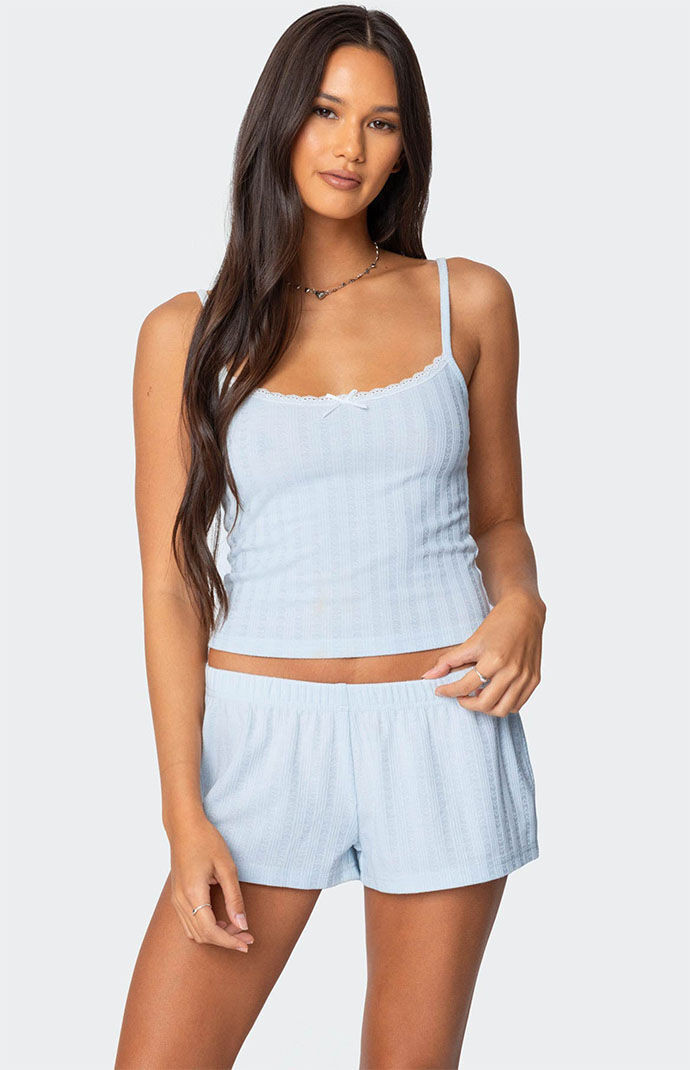 Edikted Women's Irene Pointelle Tank Top in Light Blue - Size Small | PacSun