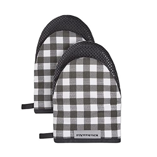 KITCHENAID Gingham Mini Oven Mitt 2-Pack Set, Matte Black, 5.5"x8" | Amazon (US)