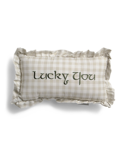 9x16 Lucky You Gingham Ruffle Pillow | TJ Maxx