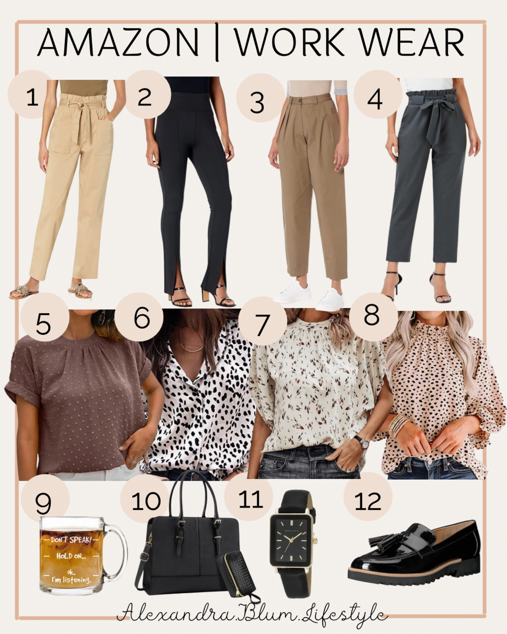 Amazon fashion finds! Amazon work wear! Dress pants and trousers, spring short sleeve blouse tops for work, tote bags, funny coffee mugs, loafers, and watch

#LTKfindsunder100 #LTKworkwear #LTKfindsunder50