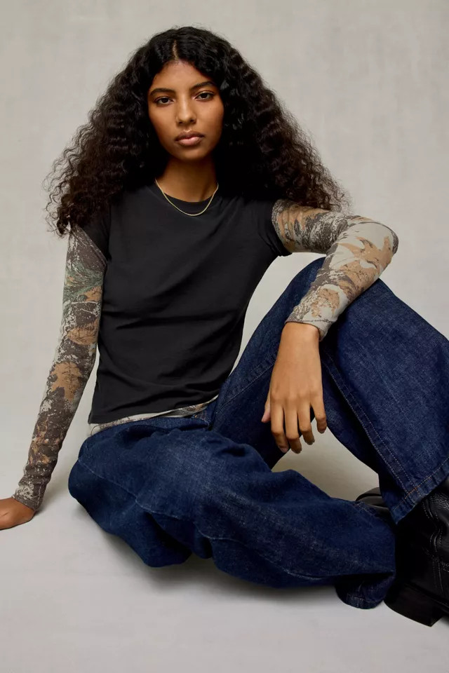 BDG Double Layer Long Sleeve Spill The Tee in Yellow, Women's at Urban Outfitters | Urban Outfitters (US and RoW)