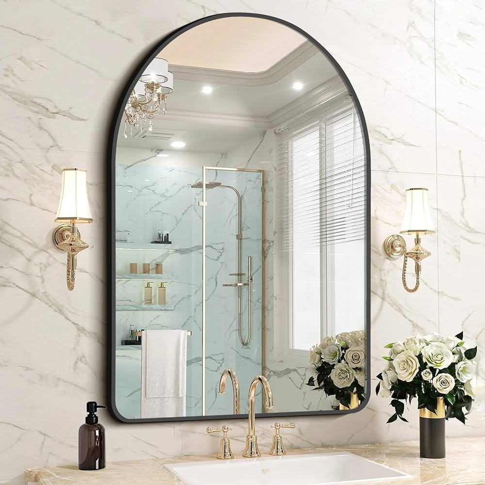 FORBATH Arched Wall Mirror, 30"x40" Bathroom Mirror Wall Mounted Modern Black Aluminum Alloy Fram... | Amazon (US)