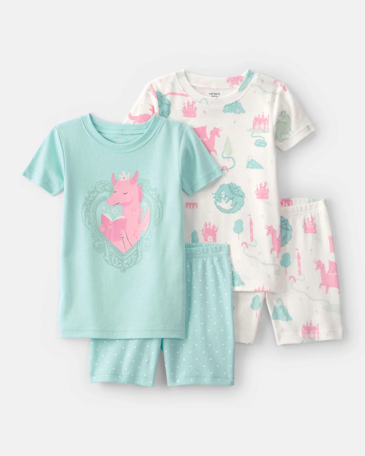 Toddler Girl Fairy Tale Dragon 100% Cotton Short-Sleeve Snug Fit 4-Piece Pajama Set - Blue/Ivory | Carter's Inc