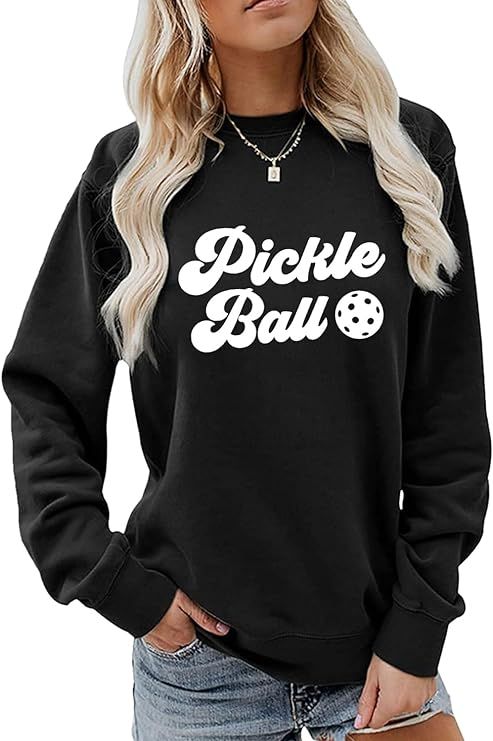 Cute Pickleball Sweatshirt, Pickleball Mom Crewneck Sweater Women Casual Pullover Tops Funny Pick... | Amazon (US)