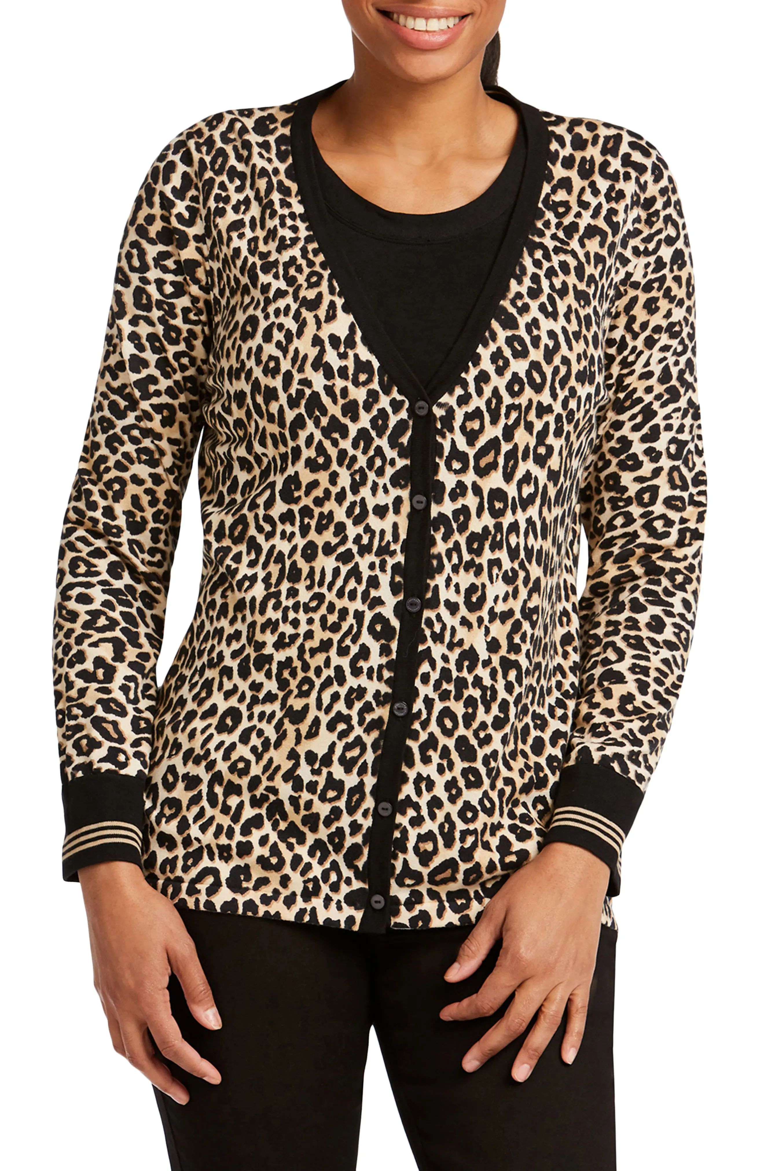 Foxcroft Veronika Leopard Print Cardigan Sweater | Nordstrom