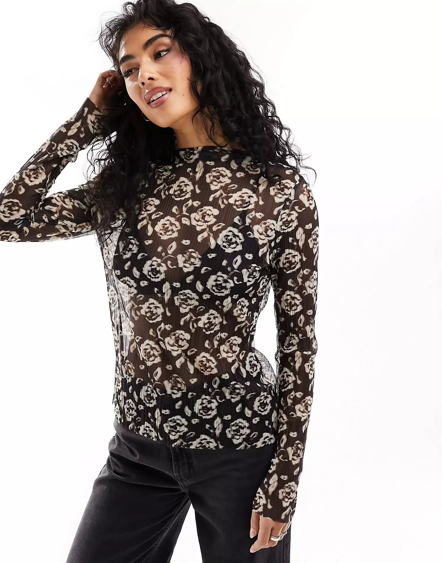 & Other Stories long sleeve mesh top in floral lace jacquard | ASOS (Global)