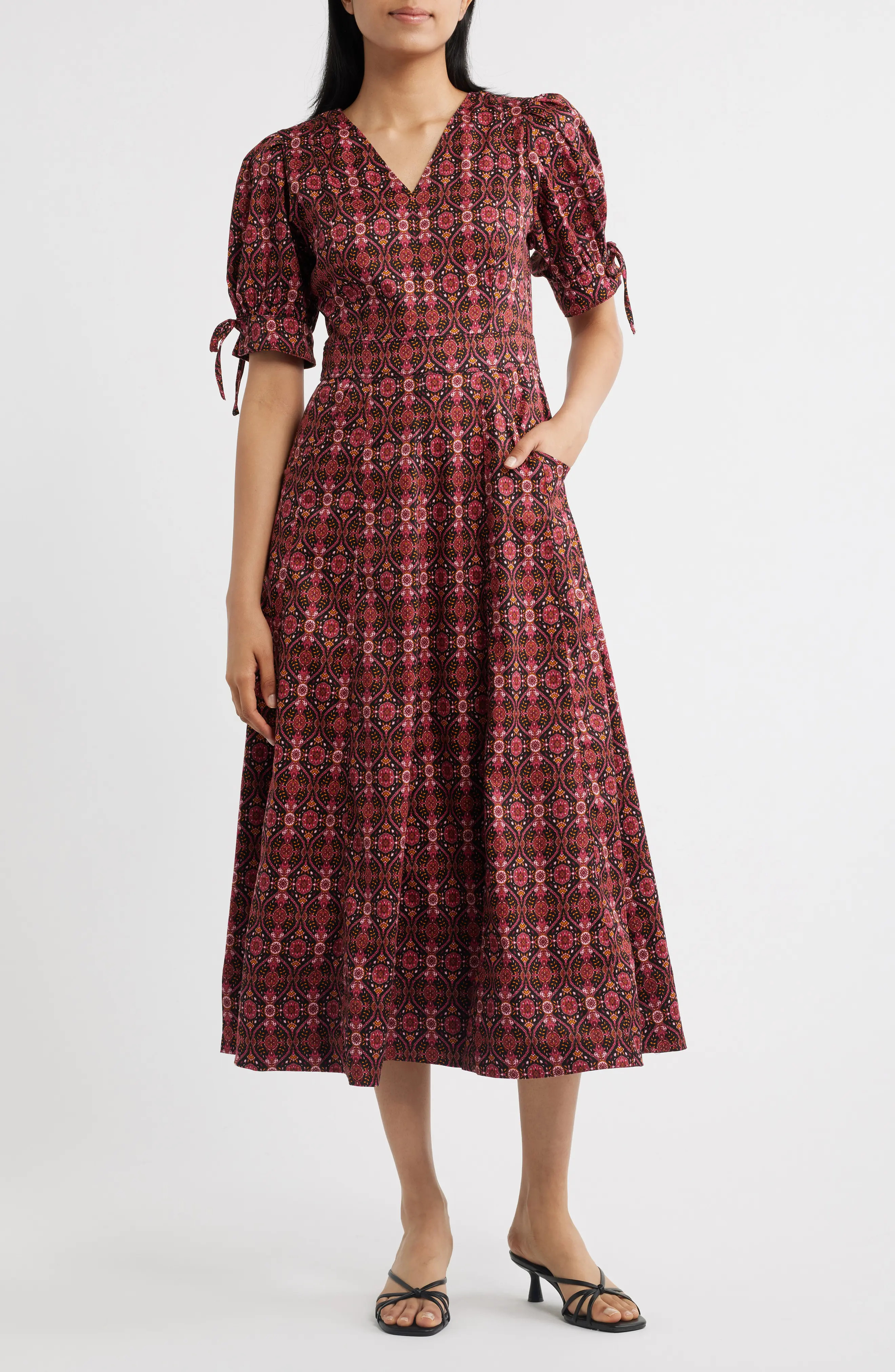 CeCe Balloon Sleeve Midi Dress in Rich Black at Nordstrom, Size 16 | Nordstrom