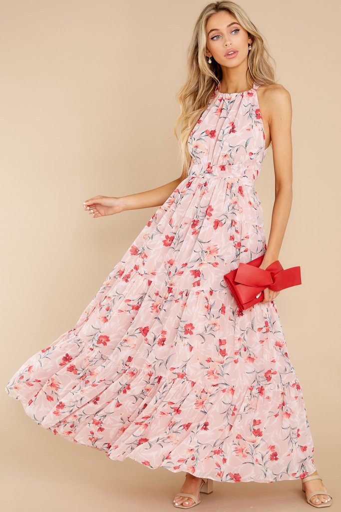 Heat Of The Moment Blush Floral Print Maxi Dress | Red Dress 