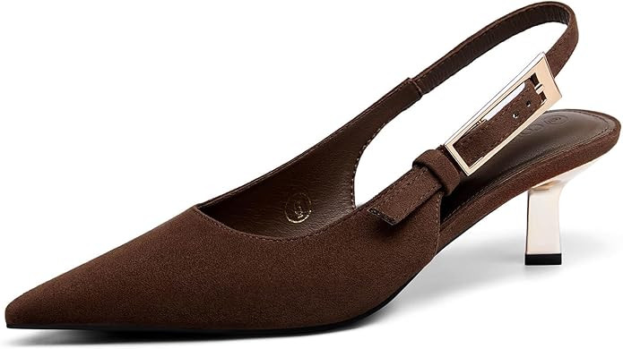 Coutgo Womens Slingback Kitten Heels Closed Pointed Toe Pumps Buckle Strap Wedding Party Dress Sh... | Amazon (US)