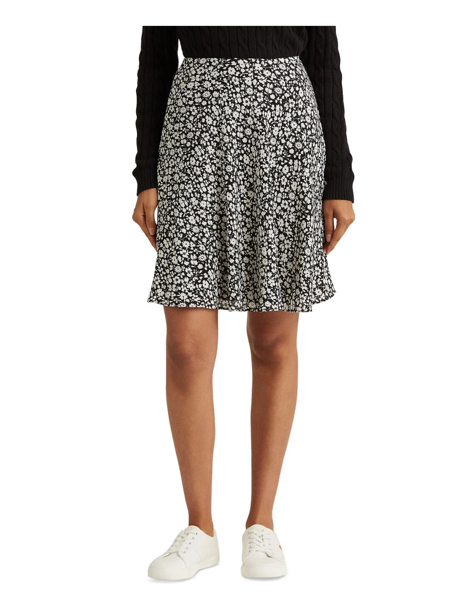 LAUREN RALPH LAUREN Womens Black Zippered Lined Floral Above The Knee Wear To Work A-Line Skirt 2 | Walmart (US)