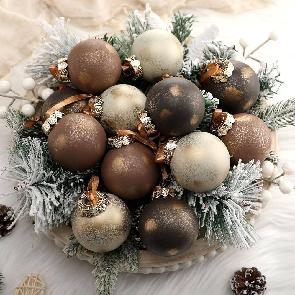 Yunlly 12 Pcs Textured Christmas Ball Ornaments 2.36'' Neutral Christmas Tree Decor Modern Vintag... | Amazon (US)