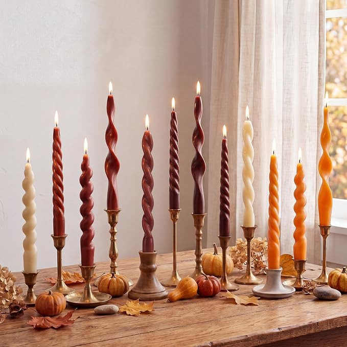 Nuanchu 12 Pcs Fall Spiral Taper Candles 7.5" Autumn Twisted Candlesticks | Amazon (US)