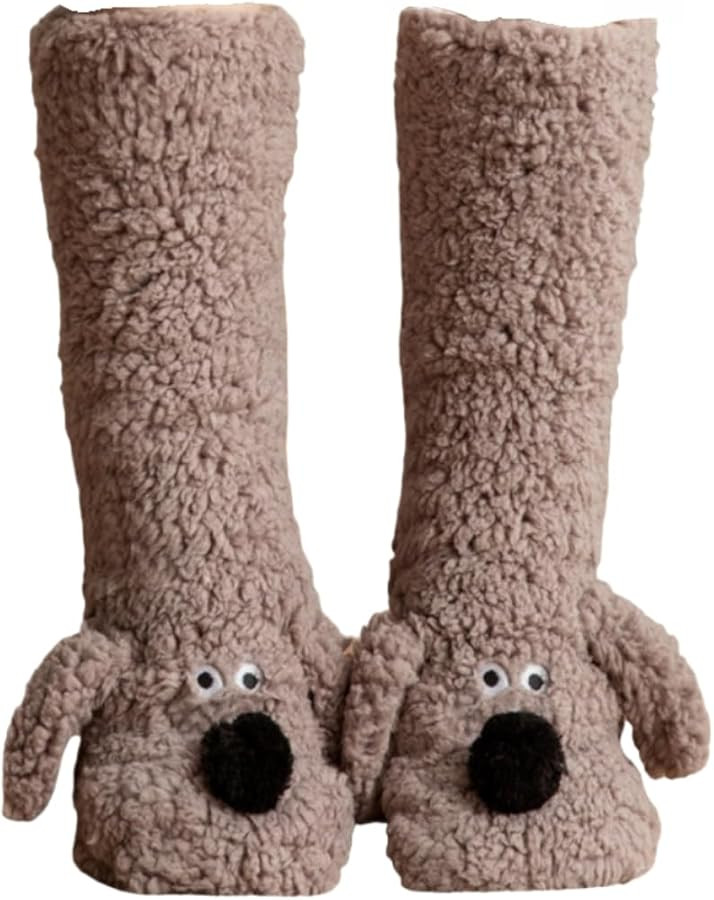 Cozy Thick Coral Fleece Non-Slip Slipper Socks for Women 5-10 - Cute Puppy Plush Fuzzy Warm Therm... | Amazon (US)