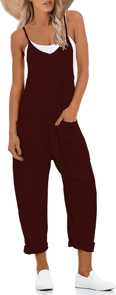 Nfsion Women's Casual Summer Jumpsuits Sleeveless Loose Adjustbale Spaghetti Strap Baggy Overalls... | Amazon (US)
