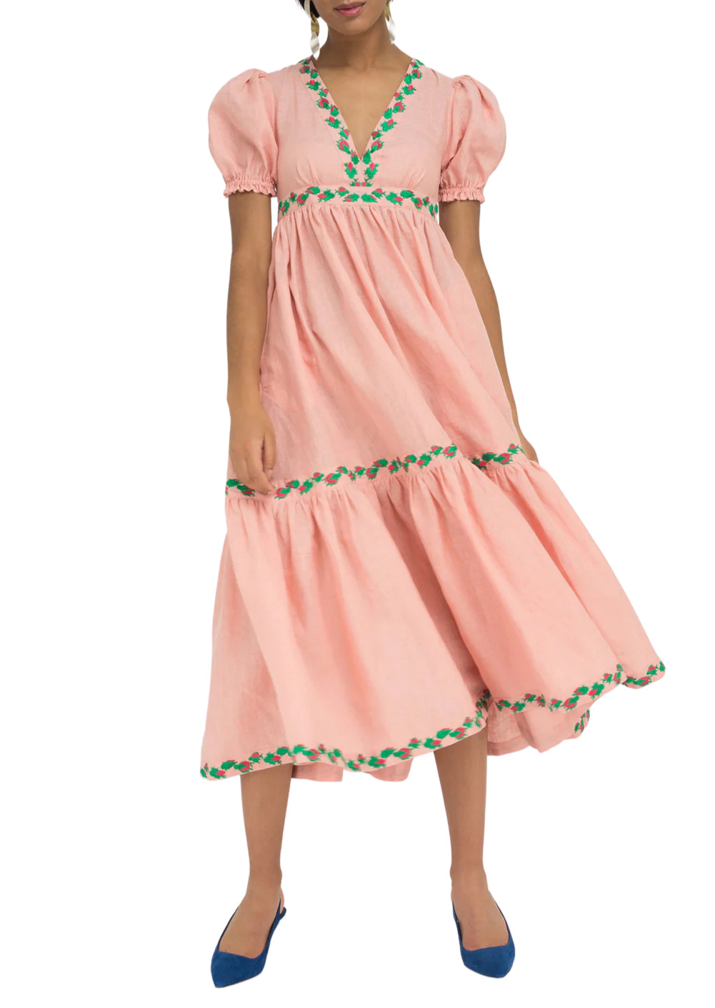 Aktur Linen Embroidered Midi Dress | Over The Moon Gift