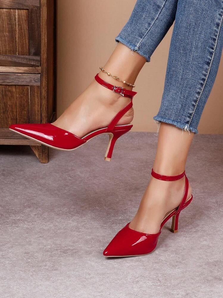 Solid Color Elegant Pointed Toe Slim High Heel Women Backless Sandals | SHEIN