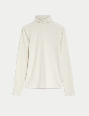 Cotton Blend Roll Neck Ribbed Top | M&S Collection | M&S | Marks & Spencer IE