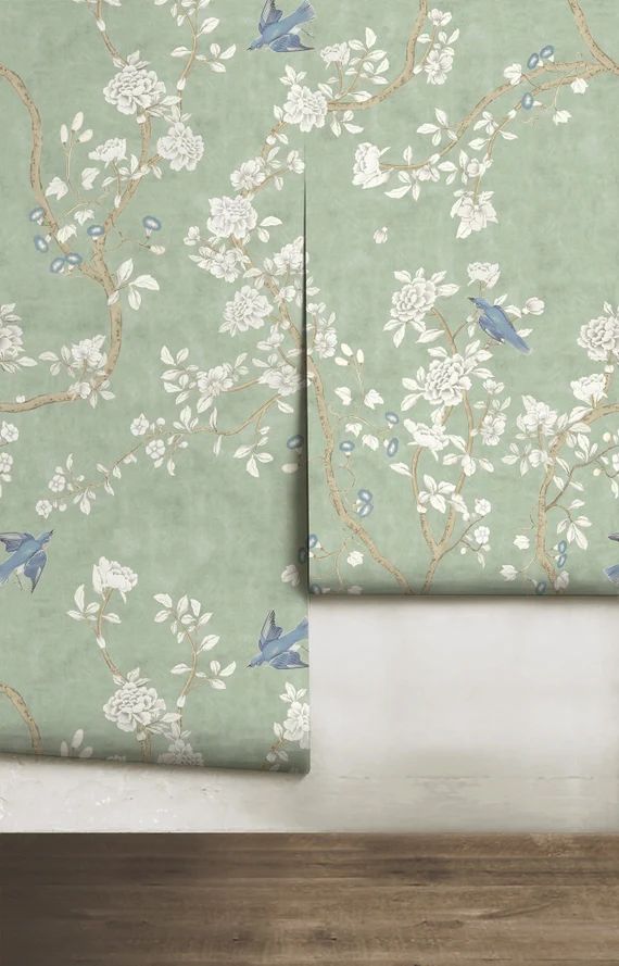 Chaumont | Misty Green | Peel 'n Stick or PrePasted Wallpaper | Vinyl-Free | Non-toxic | Etsy (US)