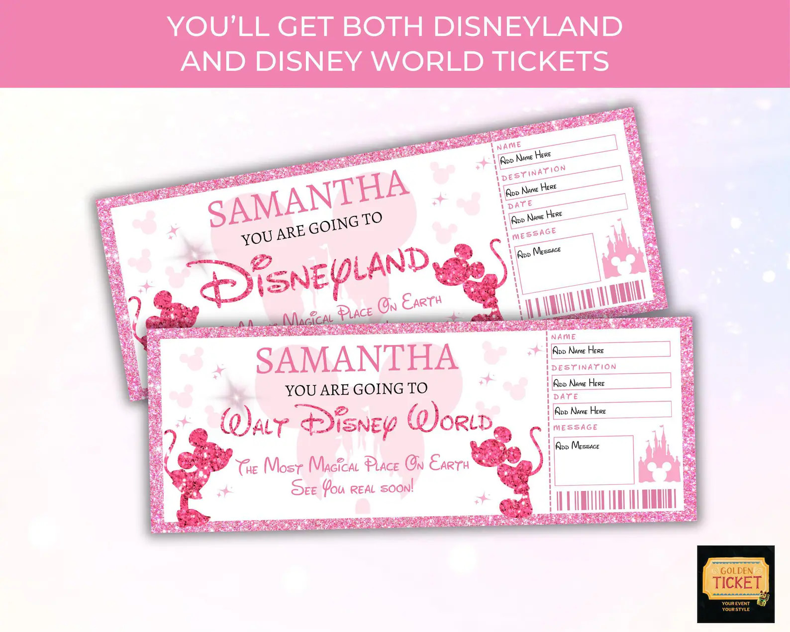 Editable Disneyland Ticket, Disneyworld Ticket, Surprise Reveal Editable Ticket, Theme Park Ticke... | Etsy (US)