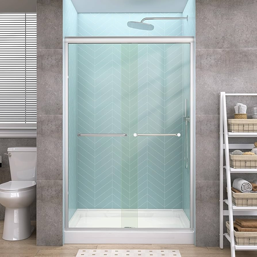 GETPRO Shower Door Sliding 44-48 in. W x 72 in. H Semi-Frameless Bypasss Double Sliding Doors for... | Amazon (US)