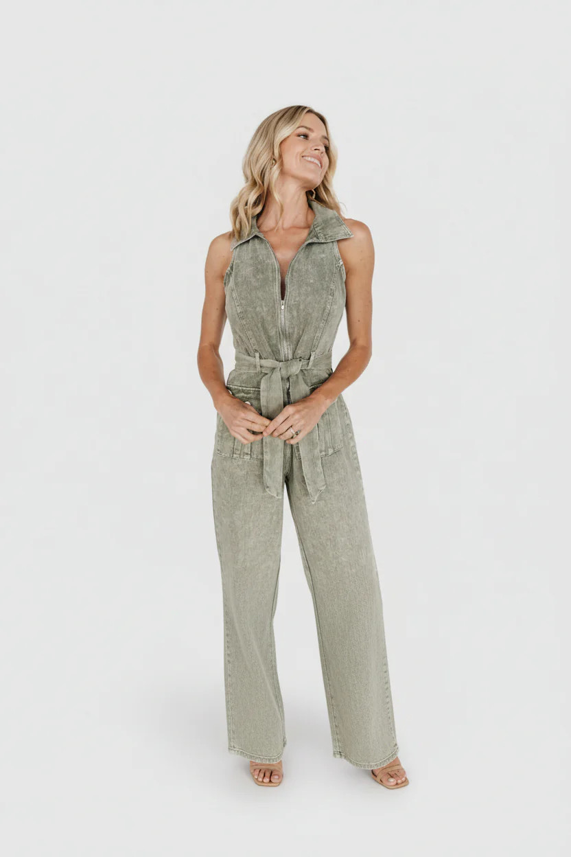 Zahara Sleeveless Jumpsuit | Washed Olive | Baltic Born
