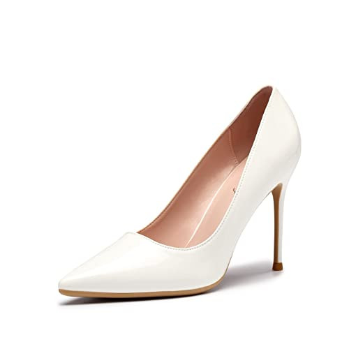 Elisabet Tang High Heels, Womens Pointed Toe Slip on Stilettos Party Wedding Pumps Basic Shoes White 9.5 | Amazon (US)