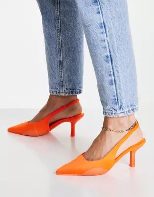 ASOS DESIGN Silent slingback mid heeled shoes in orange | ASOS (Global)