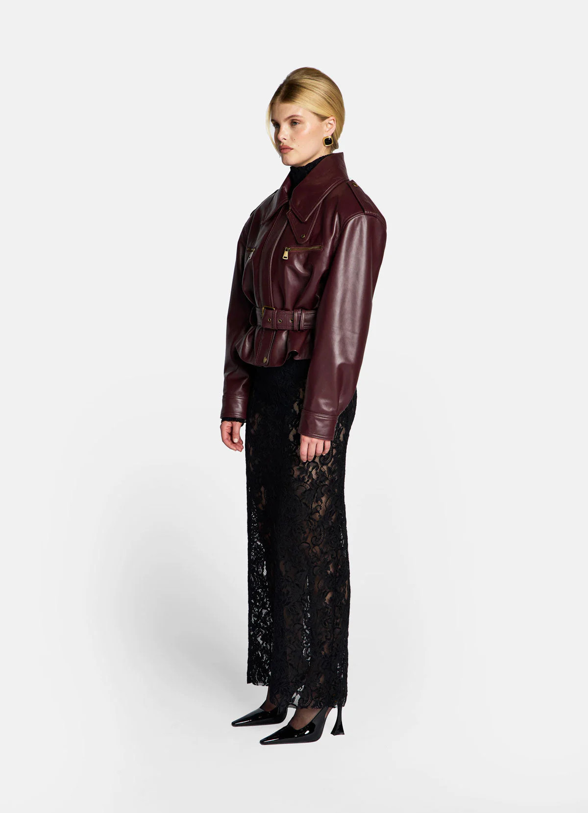 Burgundy Leather Cropped Jacket | DE SAVARY LONDON