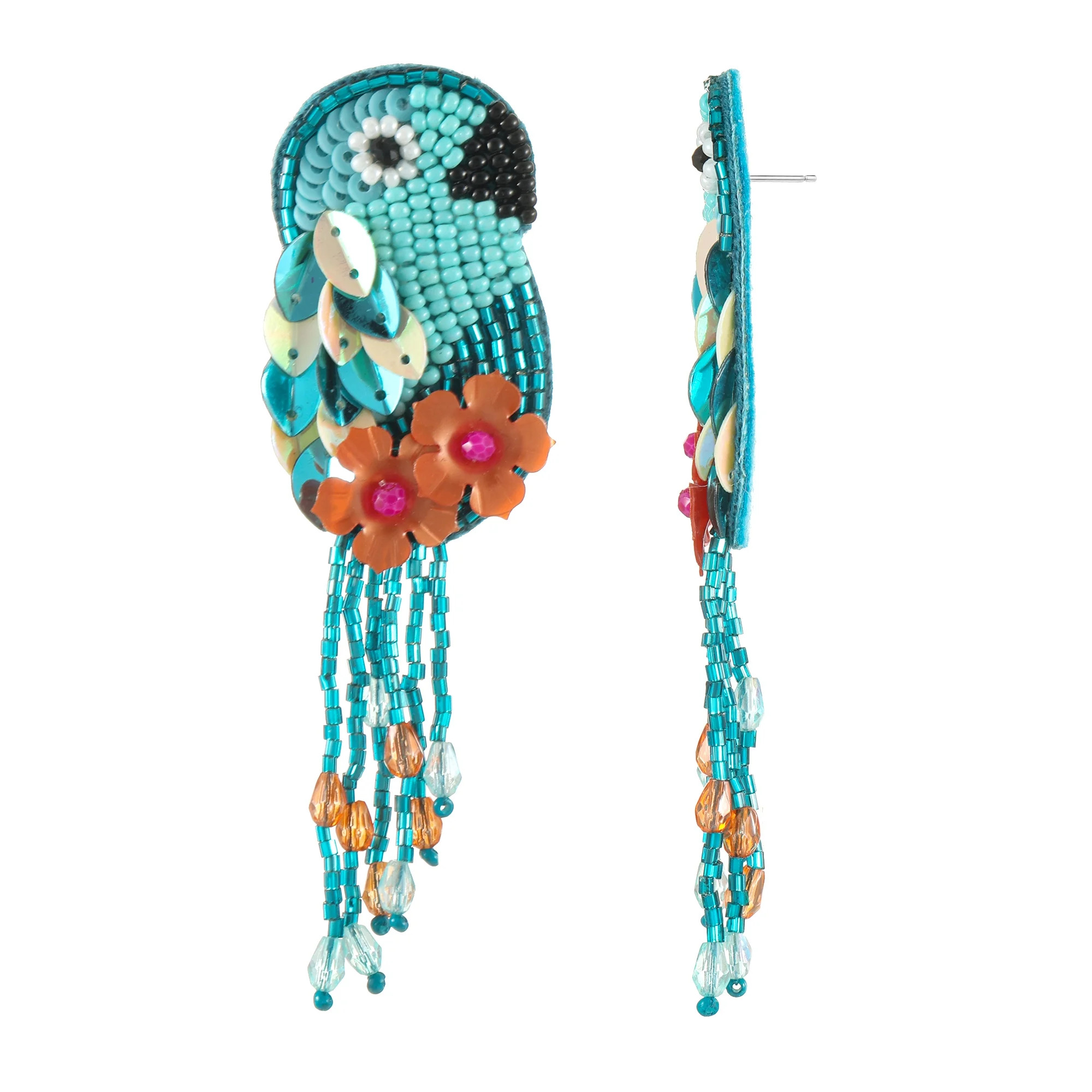 Time and Tru Beaded Parrot Earring, Multicolored, 1 Pair | Walmart (US)