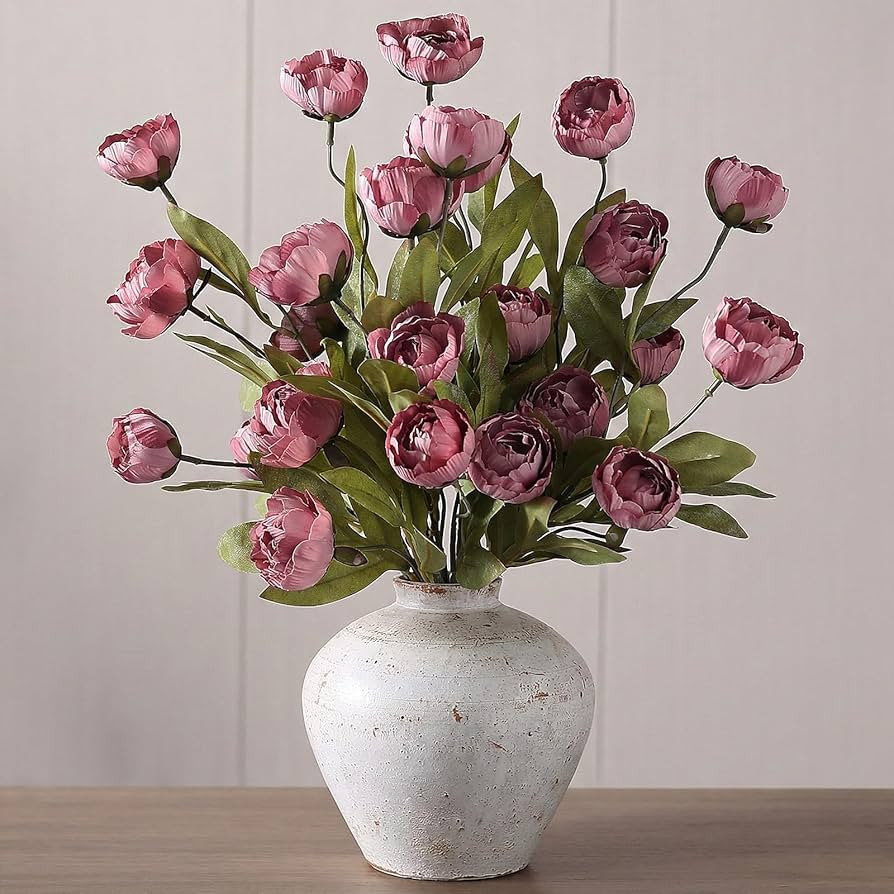 VIERENA 12 Pcs Faux Silk Peony Artificial Flowers for Vase -27", Bulk Fake Peonies Branches with ... | Amazon (US)