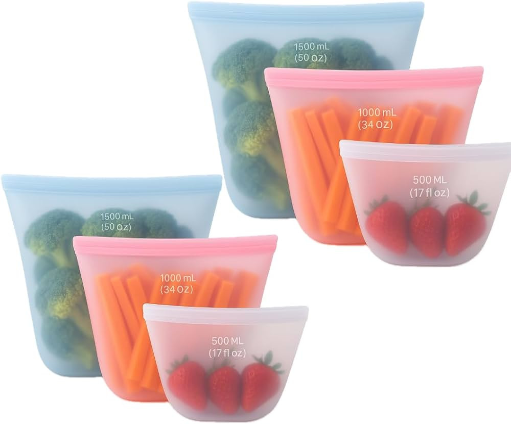 Silicone Food Storage Bags, Stand Up Zip Container Set for Soup, Sandwich, Leftovers, Microwave S... | Amazon (US)