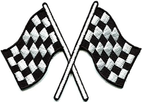 Checkered Flag Chequered auto car Racing Rockabilly Embroidered Iron on Patch Applique Motorcycle... | Amazon (US)