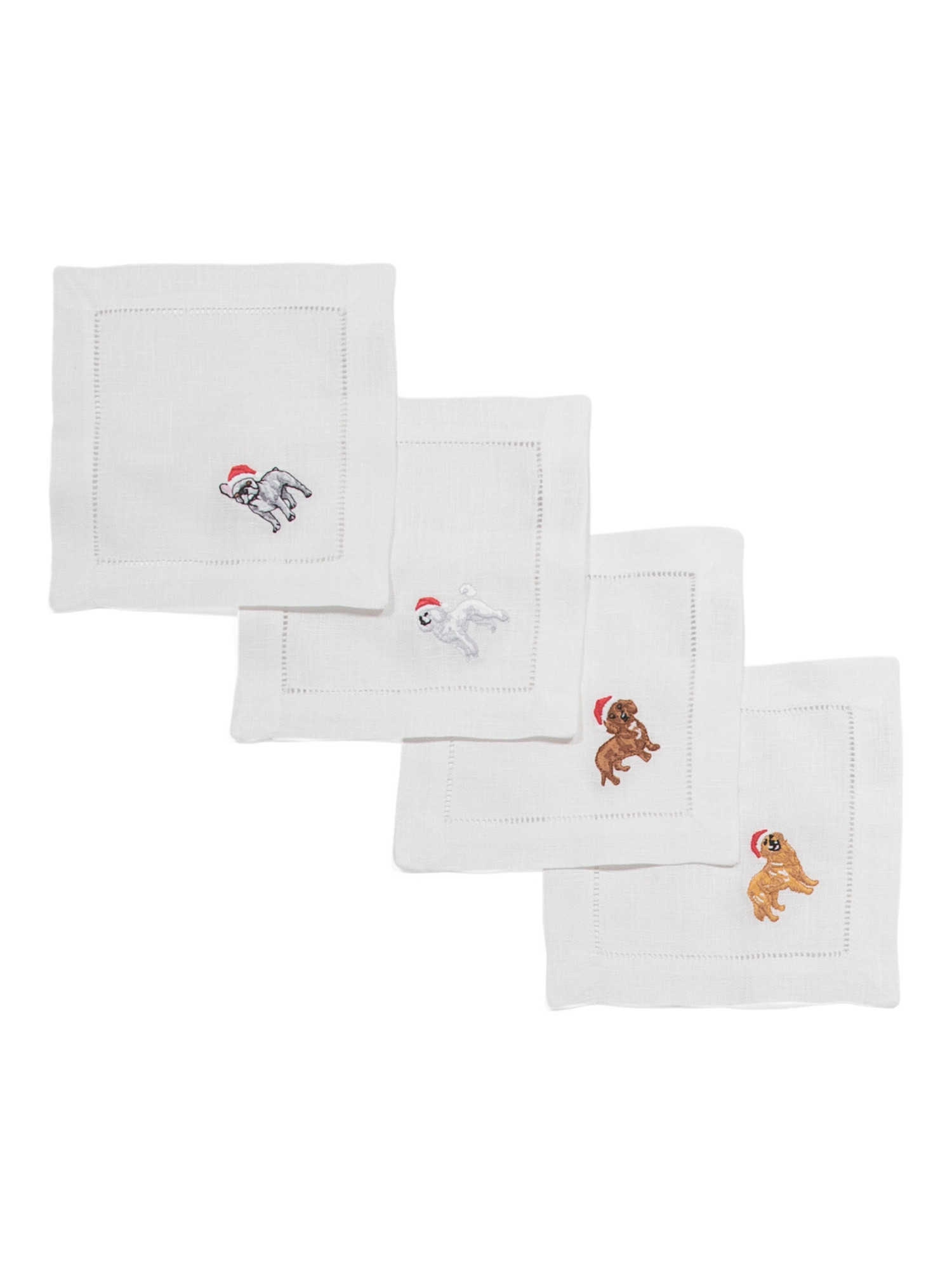 Set Of 4 Linen Blend Christmas Dogs Cocktail Napkins | TJ Maxx