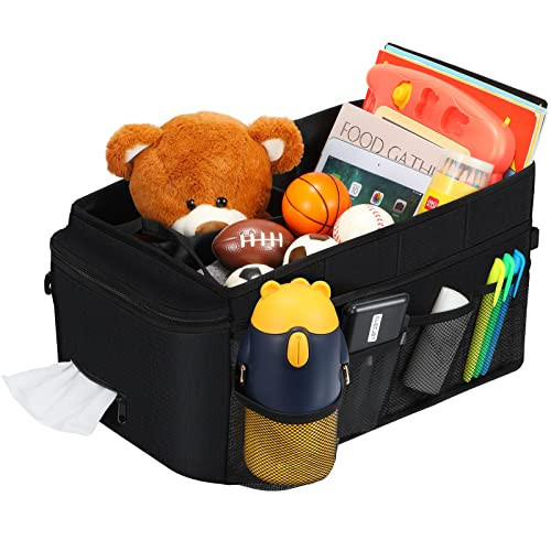 Ldex Car Seat Organizer for Back Seat Front Seat Between Seats,Car Storage Organizer for Kids with Multi- Pockets，Collapsible,cup Holders, Adjustable Dividers(Black) | Amazon (US)