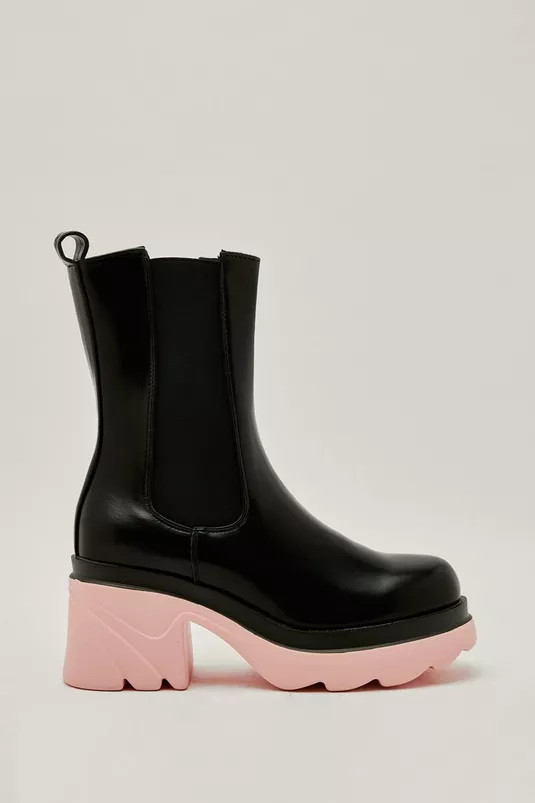 Contrast Cleated Heeled Chelsea Boots | Nasty Gal Canada