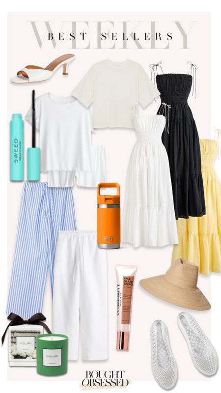 Recent best sellers! Great summer dress, new tee, $20 pajamas, kids personalized water bottles, packable big sun hat, linen pants, bronzing face glaze, new mascara, jellies, and a great pair of comfy heels!

#LTKFindsUnder50 #LTKFindsUnder100 #LTKStyleTip