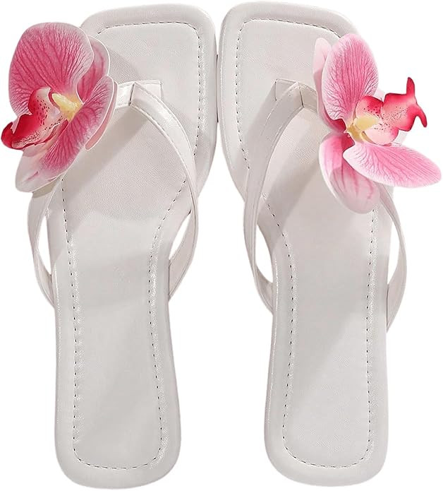 GORGLITTER Women's Flower Flat Sandals Cute Square Toe Flip Flops Thong Dressy Vacation Summer 20... | Amazon (US)