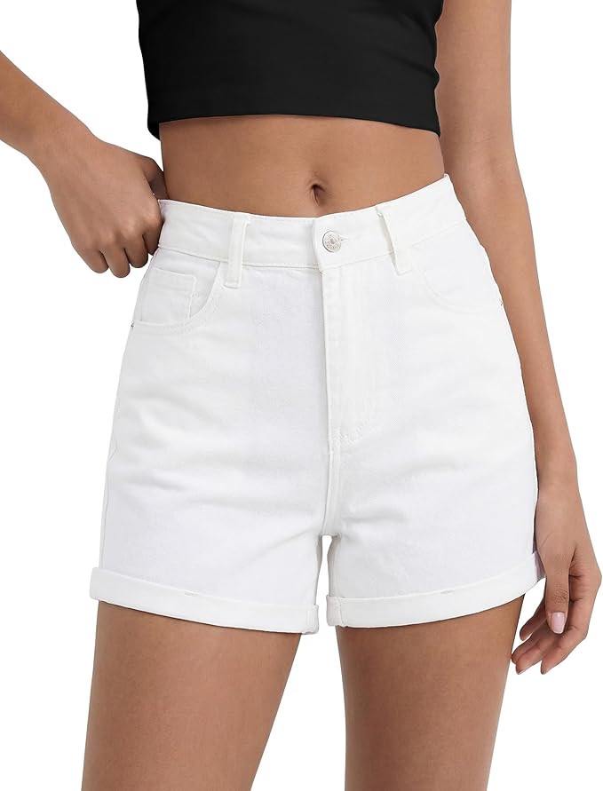 luvamia Jean Shorts for Women High Waisted Trendy Cuffed Hem Casual Summer Stretchy Comfortable 2... | Amazon (US)