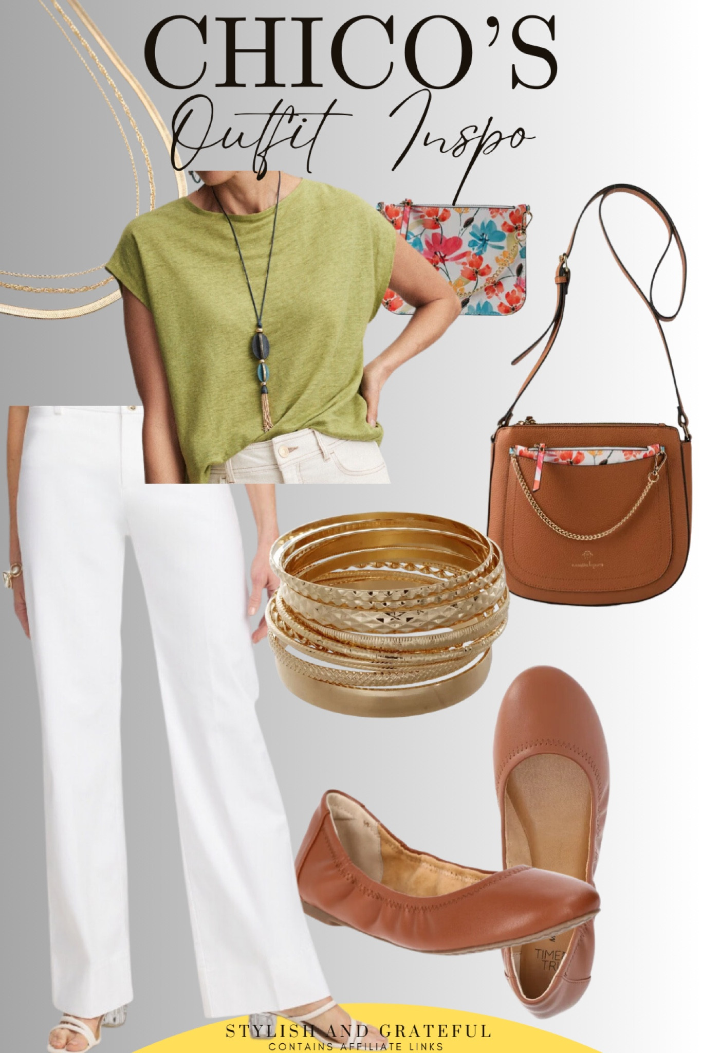 🍃 Effortlessly chic summer style with Chico's! 🍃
🟢 Green Knit Top: This comfortable and stylish green knit top is perfect for any summer day, offering a casual yet chic look.
🤍 White Wide-Leg Pants: Stay cool and stylish with these versatile white wide-leg pants, perfect for any occasion.
👜 Floral Print Crossbody Bag: Add a pop of color with this trendy floral print crossbody bag, ideal for carrying all your essentials.
👡 Tan Ballet Flats: Step into summer with these comfortable and fashionable tan ballet flats.
✨ Gold Bangles: Complete your look with these elegant and timeless gold bangles.
Shop these must-have pieces now and elevate your summer wardrobe with these chic styles! 🌸✨
#LTKsummer #ChicosStyle #SummerOutfit #AffordableFashion #FashionFinds #OOTD #FashionBlogger #CasualChic #SummerWardrobe #StylishAndGrateful

#LTKTravel #LTKOver40 #LTKMidsize