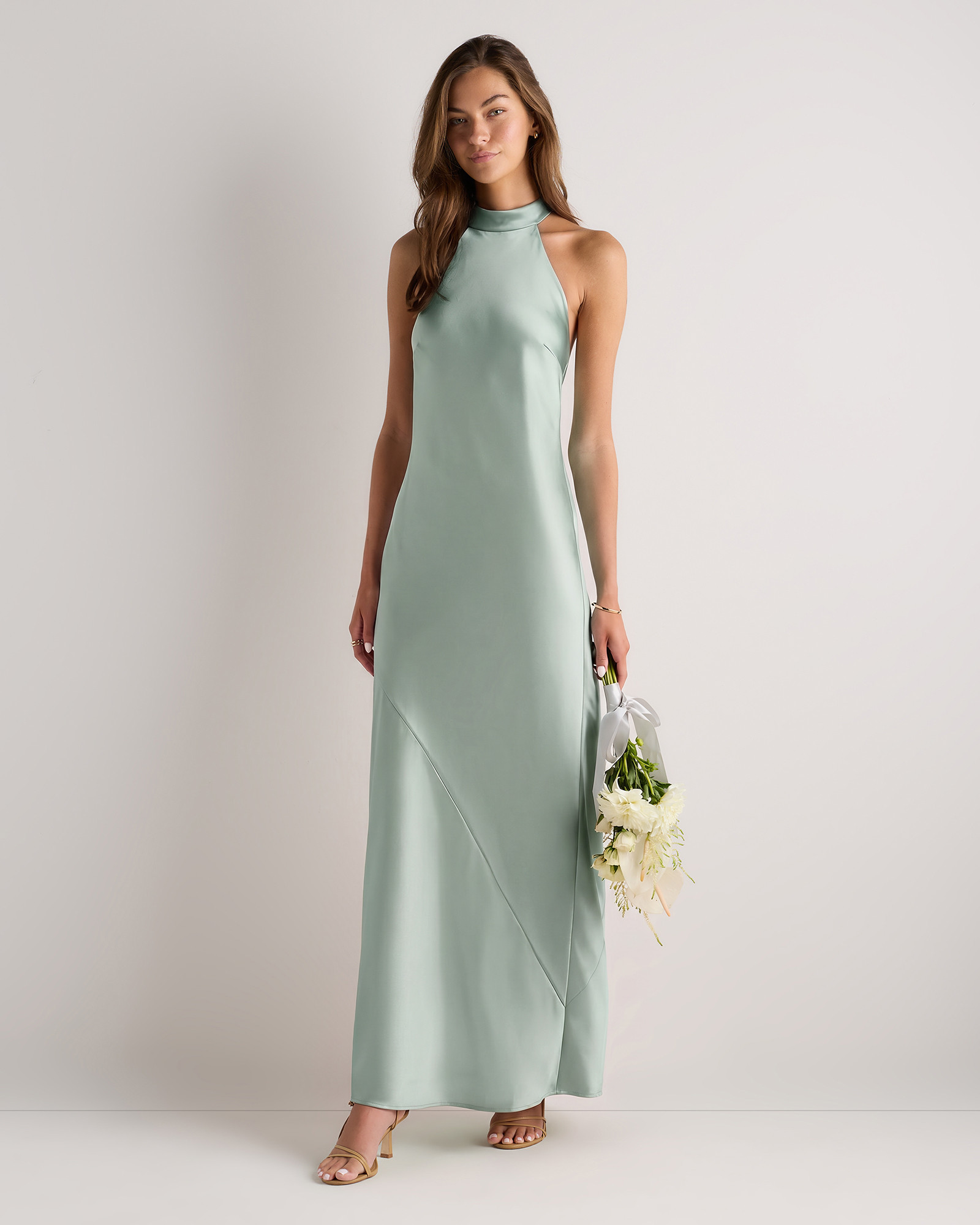 Quince | Women's Catalina Stretch Satin Dress in Forest Green, Size 12, Recycled Polyester | Quince