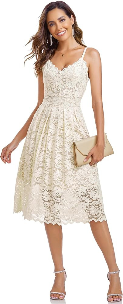 Atnlewhi Womens Spaghetti Strap V Neck Sleeveless A Line Lace Dresses for Evening Cocktail Formal... | Amazon (US)